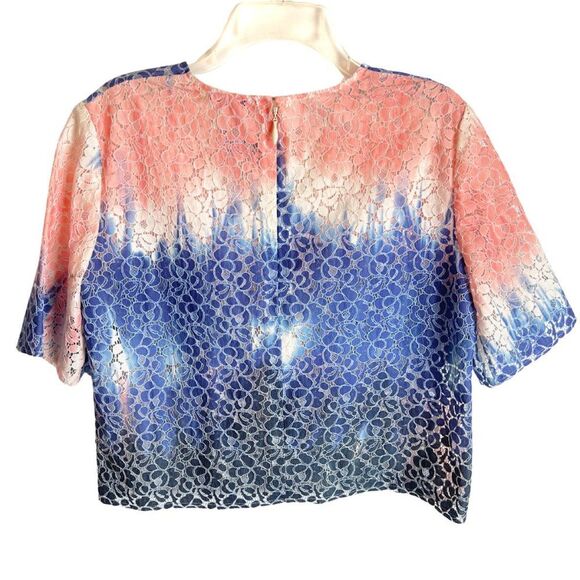 MSGM Floral Lace Blue, Pink & Off-White Tie Dye Short Sleeve Boxy Tee Size L - Picture 5 of 8